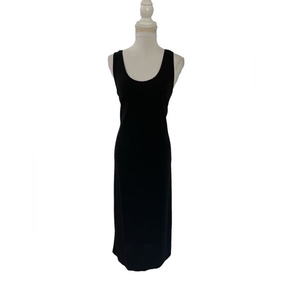 DKNY Pullover Onyx Black Stretch Knit Tea /Maxi Length Sleeveless Wide Straps - Picture 1 of 5